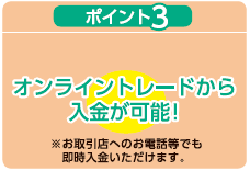 ポイント3 オンライントレードから入金が可能！